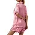 thumbnail image 3 of Kmbangi Ensemble de Pyjama Décontracté pour Femmes, Chemise à Manches Courtes Col à Revers Boutonnée Taille Élastique Rayé Short, Vêtements pour Femmes, 3 of 9