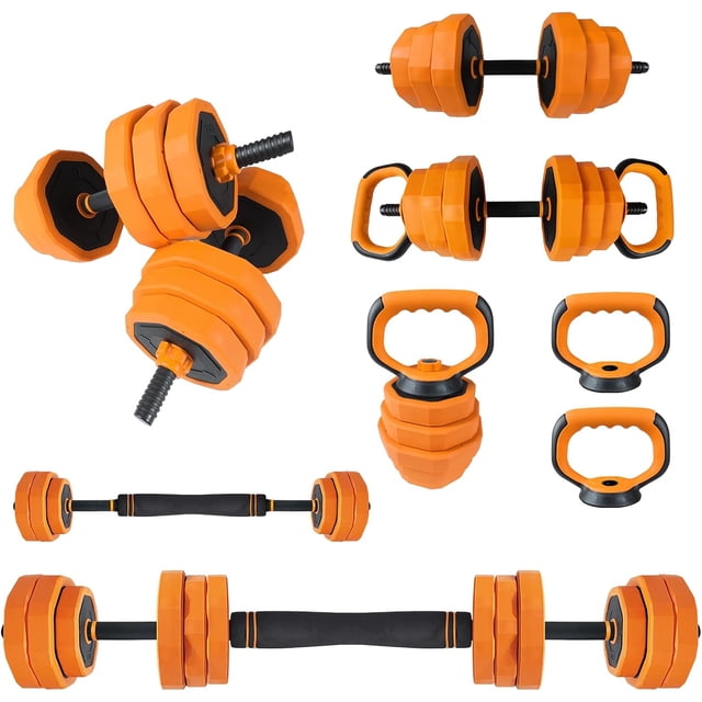 YUSAZENS 44LBS Octagonal Multi Functional Sand Filled PE Dumbbell Set Adjustable Home Full Body Strength Workout Fitness Equipment Orange