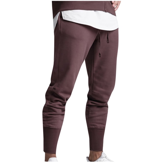 FcBaudy Full Length Pants Men's Fashion Drawstring Elastic Waist Solid Color Casual Sweat Length Pants Men Pants