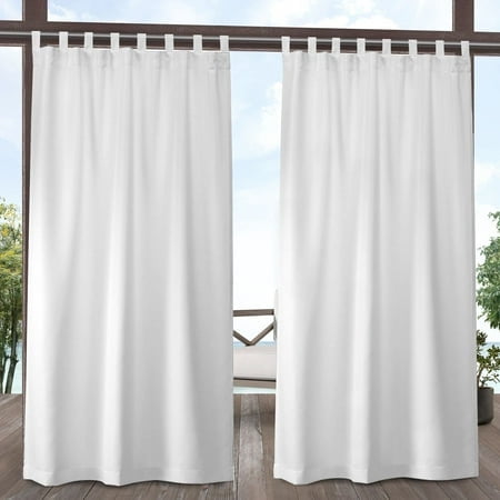 Exclusive Home Cabana Solid Indoor/Outdoor Light Filtering Hook-And-Loop Tab Top Curtain Panel Pair, 54""X84"", Winter White