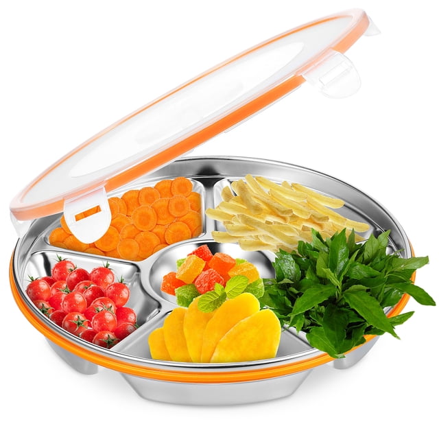Divided Serving Tray With Lid Snack Containers With Lids Veggie Tray Vegetable Fruit Platter Stainless Steel Plate