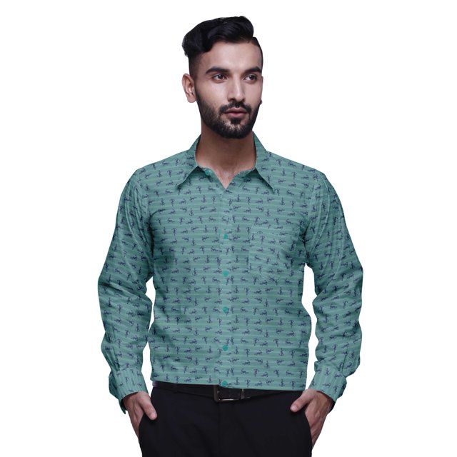 BESTMAN Printed Cotton Shirt With Pockets Spread Collar Button Down Formal Shirt