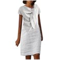 thumbnail image 2 of Robes d'Été Grande Taille pour Femmes 2024 Nouvelle Allure Élégante Col Rond à Nouer Manches Courtes Couleur Unie Coton Coton Lin Robe Économisez jusqu'à 65 % de Rabais!, 2 of 6