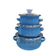 Luzkey 3 Pieces Enamel Mini Pot Set Kitchen Food Pot Home Accessories Deep Gifts Kitchen Cookware Enamel Cookware Set Home light blue