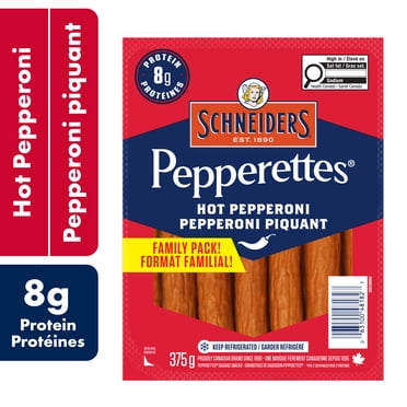 Schneiders Pepperettes® Sausage Sticks, Hot Pepperoni - High in Protein, 375 g