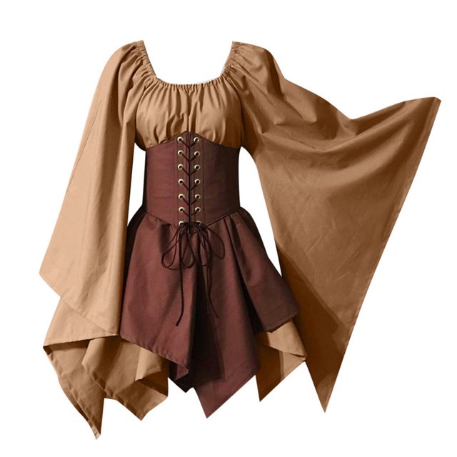 Kcodviy Halloween Femmes m Cosplay Robe Grande Taille pour Femmes Décontractée S Gothique Rétro Longue Maxi Robes pour Femmes Manche Corset Robe