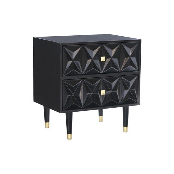 Geometric Two Drawer Nightstand, Black