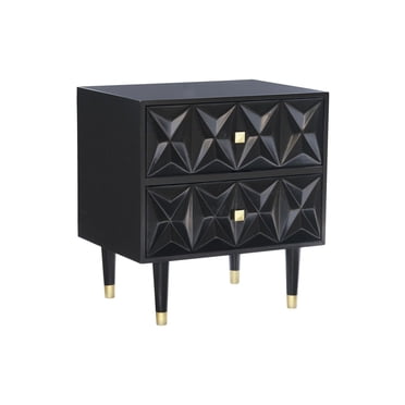 Table de chevet géométrique à deux tiroirs, noir