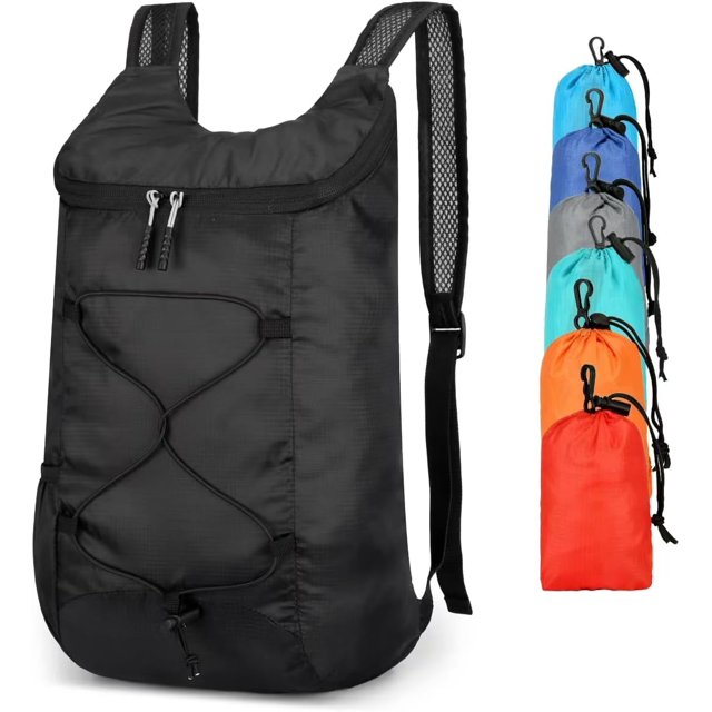 JP Sac à Dos de Randonnée Ultraléger Pliable 16L - Sac de Camping Extérieur Imperméable, Facile à Transporter, Noir
