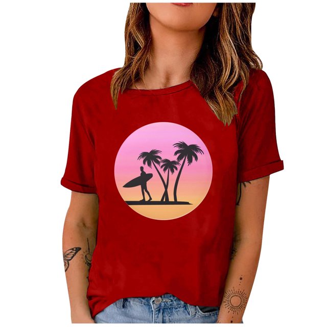 Birdeem Fashion Woman Print Round-Neck Short Sleeve T-Shirt Printing Loose Blouse Tops