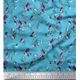 thumbnail image 1 of Soimoi Blue Poly Georgette Fabric Cage & Humming Bird Print Fabric by the Yard 42 Inch Wide, 1 of 5
