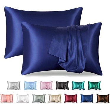 Satin Pillowcase for Hair and Skin, 2 Pack Silky Satin Pillow Cases No Zipper, Pillow Covers with Envelope Closure (Navy Blue,King(20"x40"))
