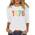 thumbnail image 3 of Uootdi Hauts pour Femmes Manches 3/4 Col Ras du Cou 1976 Imprimé Arc-en-Ciel Rétro Coupe Décontractée T-Shirts Nostalgiques pour Escapade d'Été Cadeau, 3 of 5