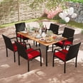 thumbnail image 1 of Costway 7PCS Patio Rattan Dining Chair Table Set W/ Cushion Umbrella Hole Red, 1 of 10