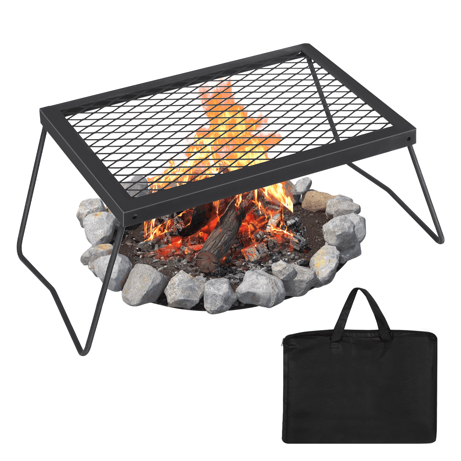 Grille De Feu De Camp Pliante En Fer – 55x30cm, Portable, Robuste, Antirouille – Pour Barbecue Et Cuisson En Plein Air