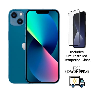 Refurbished Apple iPhone 13 A2482 (Fully Unlocked) 128GB Blue (Grade A) w/ Pre-Installed Tempered Glass