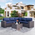 thumbnail image 1 of Kullavik 6 Pieces Patio Furniture Sets All Weather Outdoor Sectional Sofa Manual Weaving Wicker Rattan Patio Conversation Set with Cushion and Glass Table (Navy Blue), 1 of 7