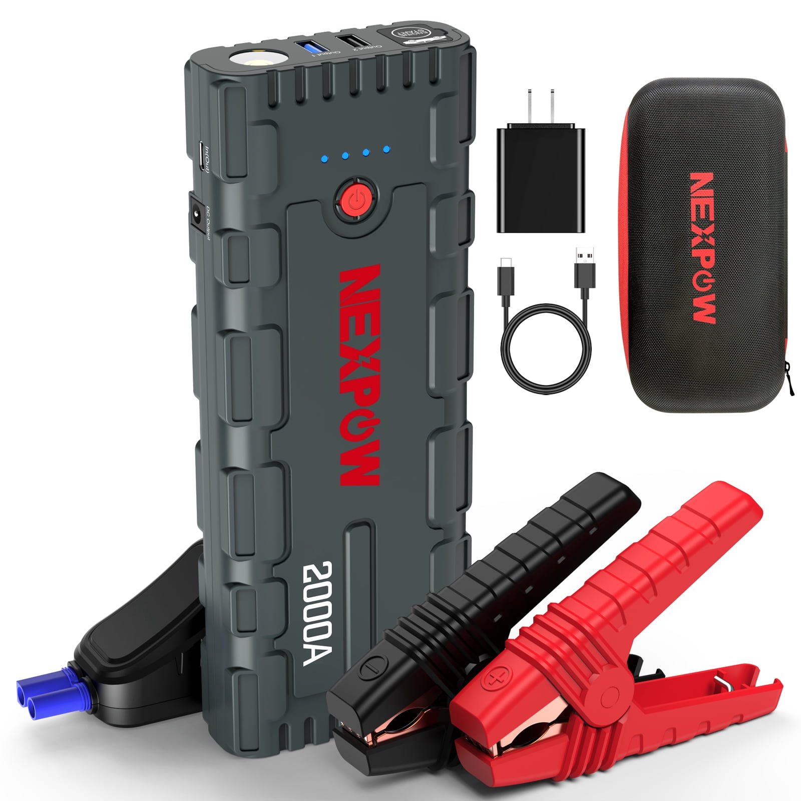NEXPOW Car Jump Starter, 2000A Peak 18000mAh Car Battery Jump Starter (up to 7.0L Gas or 6.5L Diesel Engine), 12V Jump Box Battery Pack with with LED Light, Gray