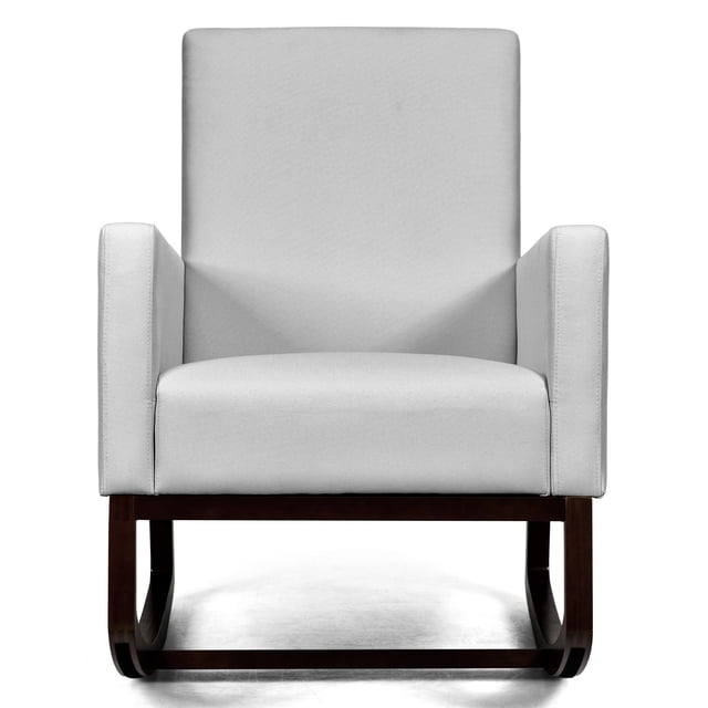 Patiojoy 2-in-1 Upholstered Rocking Chair with Wood Leg & Pillow Relax Sofa Chair Light Gray