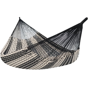 Sunnydaze Hamac Maya Robuste Format Familial TTG avec Corde Épaisse - Capacité de Poids de 625 lb - Noir/naturel