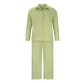 thumbnail image 5 of VEKDONE Summer Cotton Linen Sets 2 Piece Long Sleeve Button Lapel Shirts with Wide Leg Pants Solid Color Loose Fit Blouse Match Drawstring Palazzo Pants Suits, 5 of 5