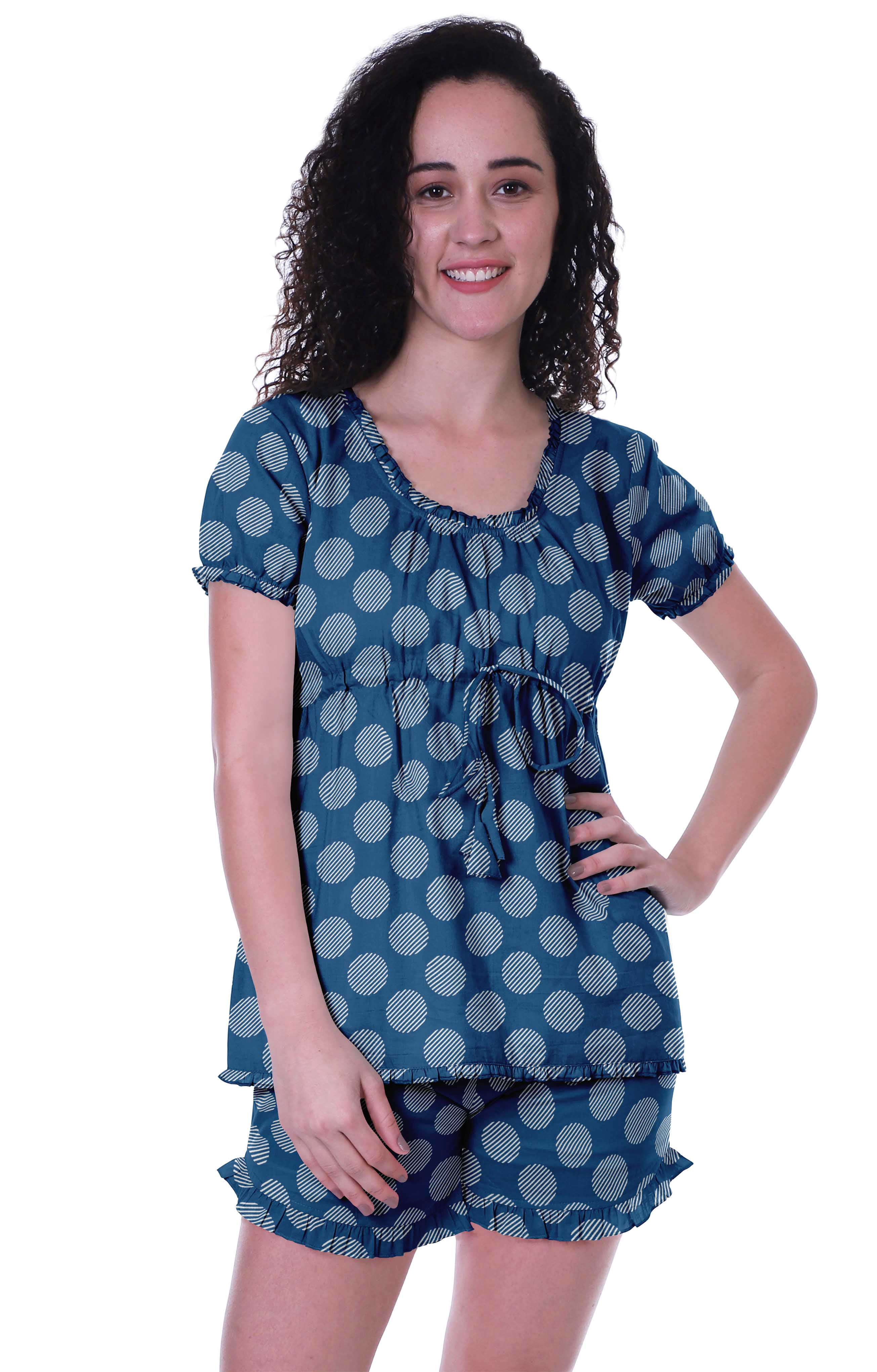 Moomaya Pyjama en Coton pour Femmes, Ensemble de Nuit 2 Pcs avec Shorts, Ensembles de Pyjama avec Shorts