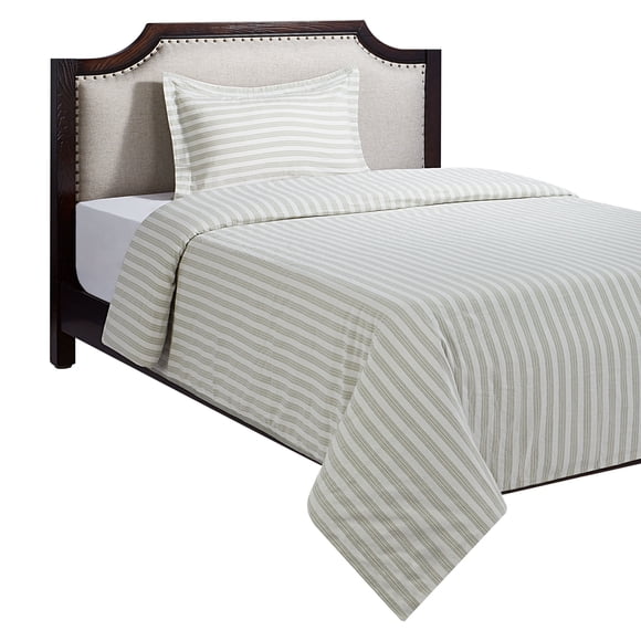 HOMETRENDS 2-Piece Green Stripe Duvet Cover Set, Twin