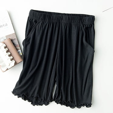 asjyhkr Womens Ribbed Pajama Shorts Loungewear Loose Soft Comfy Sleep Shorts with Pockets Solid Color