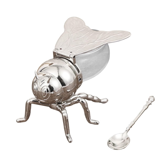 veasfak Bee Honey Jar Condiment Pot Container Sugar Bowl for Festive Home Kitchen Dinner Argent Tail