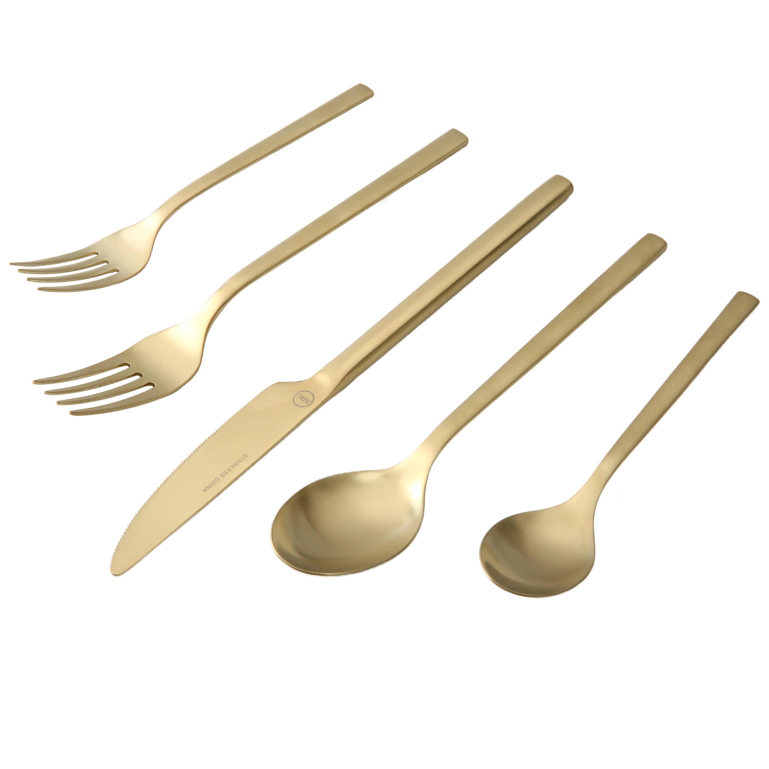 Better Homes & Gardens 20-Piece Holden Stainless Steel Flatware Set, Gold, Service for 4