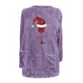 thumbnail image 4 of Pisexur Fuzzy Chandails de Noël pour Femmes Doublés en Molleton à Manches Longues à Col Rond Chandail d'Hiver Chaud Imprimé Verres de Vin Rouge Chandail de Noël à Enfiler Hauts avec Poches, 4 of 4