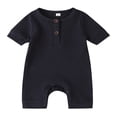 thumbnail image 1 of Baby Girl Boy Solid Romper Short Sleeve Jumpsuit Button Cotton Clothing, 1 of 6