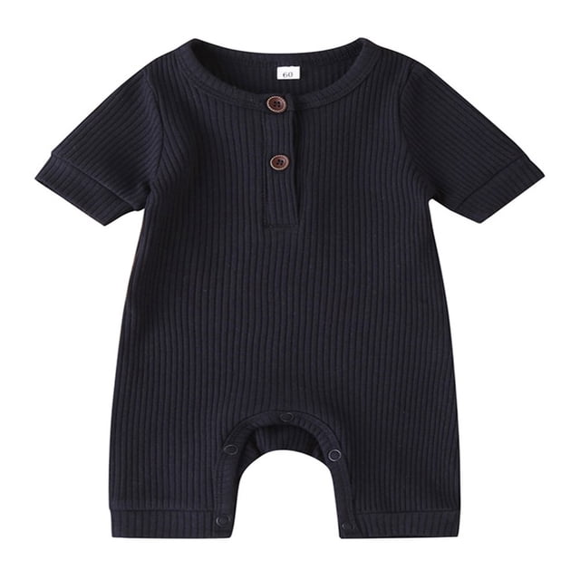 Baby Girl Boy Solid Romper Short Sleeve Jumpsuit Button Cotton Clothing