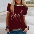 thumbnail image 1 of EGNMCR T-Shirts pour Femmes Femme Couleur Imprimé de Fleurs Manches Courtes Col Rond Décontracté Hauts Amples Manches Courtes, 1 of 4