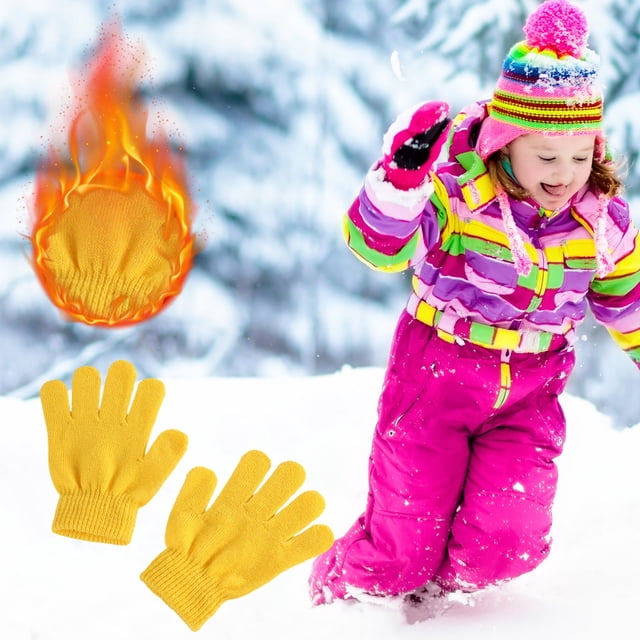Meitianfacai Winter Warm Solid Color Knitted Kids Gloves Split Finger Gloves