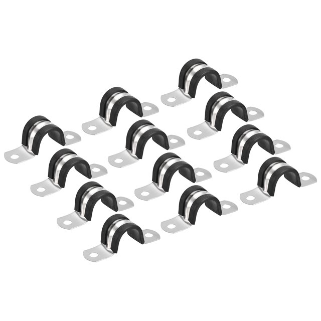 Unique Bargains 22Pack 3/4' Cable Clamp U Shape Stainless Steel Rubber Cushioned Pipe Strap