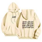 Autumn Winter Hoodie Neck Solid Color Printed Long Sleeve Pullover Sweatshirt Women S Hoodies Women Sweater Hoodies Light Clothe Womens Light Weight Sweat Shirts Long Sleeve 3xl Hoodie Beige XXL
