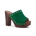 thumbnail image 1 of BLISSFUL STEP Women's Shoes Platform Chunky Heels Open Toe Rivet Faux Suede Slides Sandals Green 8, 1 of 7