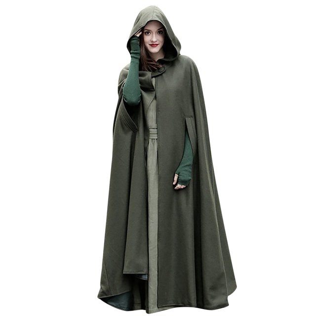 KIHOUT Spring Winter Warm Coat Women Fashion Solid Color Hooded Button Cloak Split Fork Woolen Overcoat,Size S-2XL