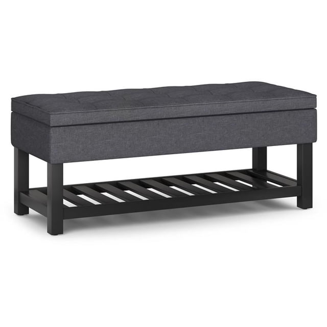 Trent Home Banc Ottoman Rectangulaire Transitionnel de 44 Pouces en Tissu Aspect Lin Gris