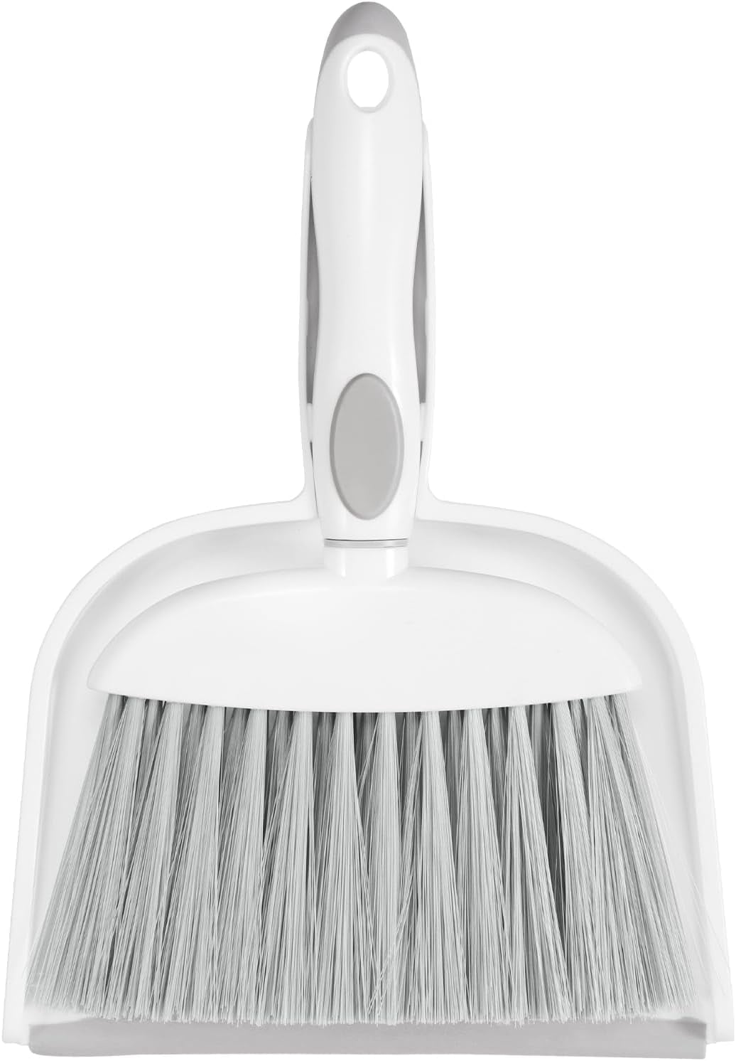 NACENA Broom and Dustpan Set, Mini Dust Pan and Brush Set Small Dustpan and Brush Dustpan with Comb Teeth Home and Office Cleaning Tool for Small Spaces Pet Hair and Daily Grooming, Grey & White