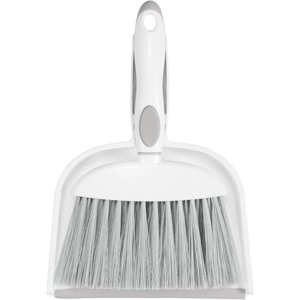 NACENA Jeu de balais et de distillateurs, Mini Pâte à poussière et pinceau Petite Poubelle et pinceaux Outil de nettoyage de maison et de bureau pour petits espaces Cheveux d'animaux et grooming quotidien, gris & blanc