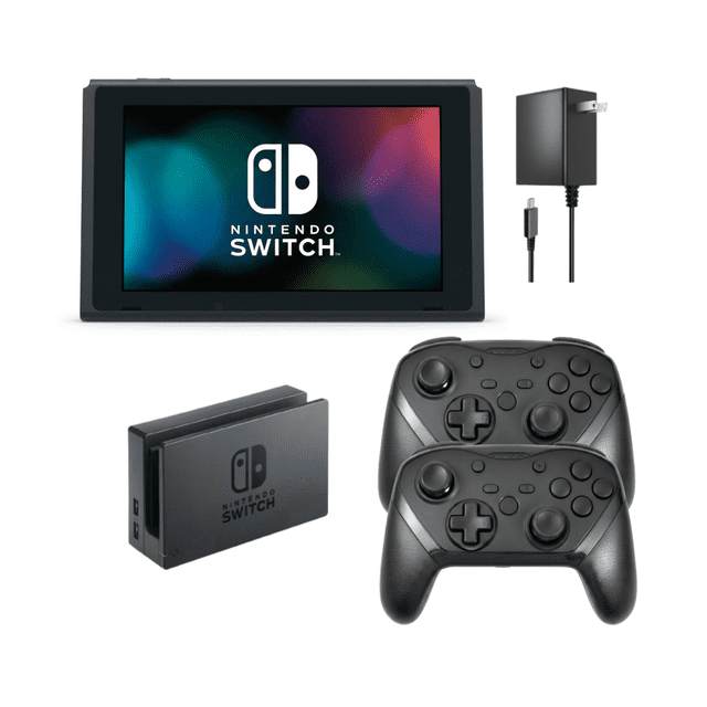 Nintendo Switch 32GB Gaming Console Refurbished - Includes 2 RetroFam Wireless Pro Controller, Dock, & Charger