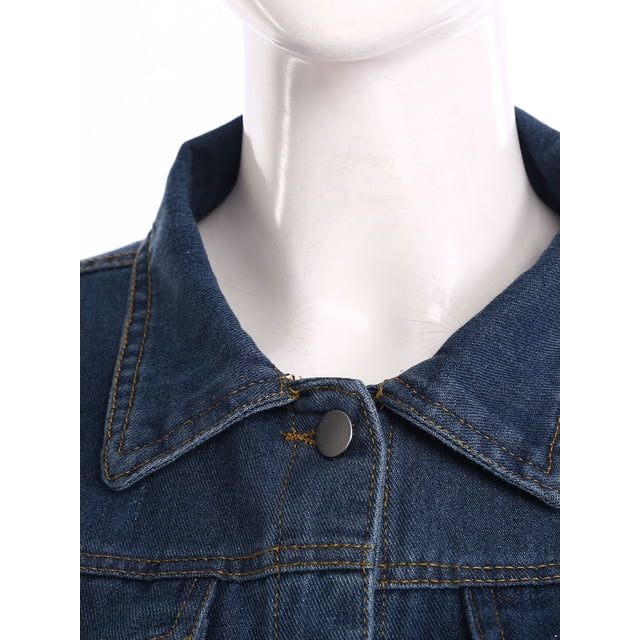 TSSOE Veste en Denim pour Femme Décontractée à Boutons Fermée Manches 3/4 Veste en Jean Manteaux Trucker Automne Printemps Bleu Foncé 4TG