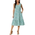 thumbnail image 1 of INSPIRE CHIC Robe d'Été Bohème de Plage pour Femme, Col en V, Sans Manches, Florale, Fluide, à Nouer, Midi, Décontractée, Robe Soleil, L Vert, 1 of 6