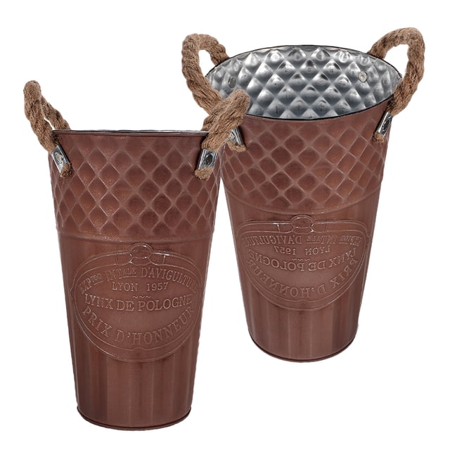 Minkissy 2Pcs Metal Flower Planter Iron Flower Barrel Coffee Home Decoration Adults