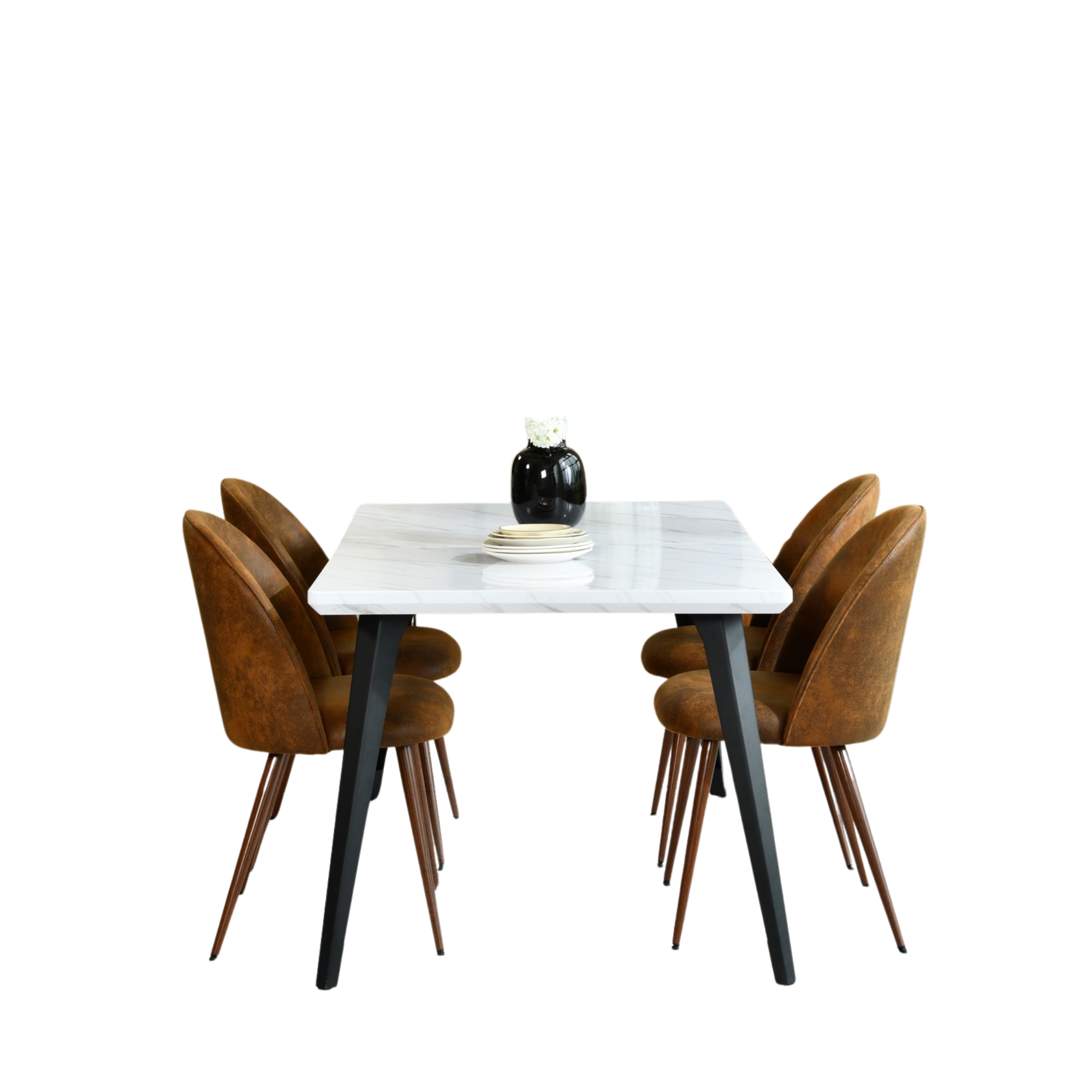 Ensemble de salle à manger moderne Homy Casa 5 pièces, table rectangulaire imitation noyer avec chaises rembourrées