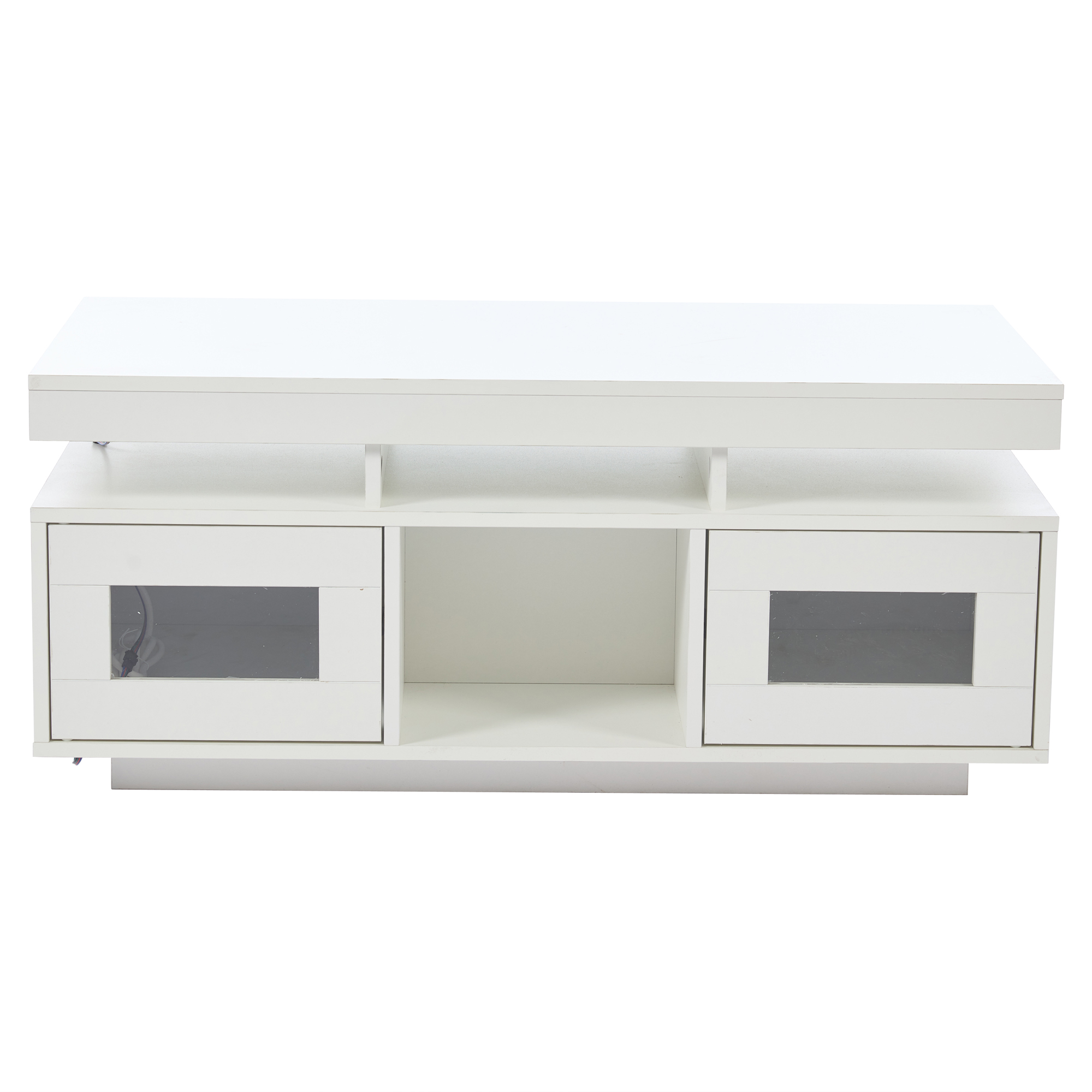 Noble House Table basse haute brillance avec lumières LED, Ports et prises USB, Centre 2 portes et Table d’appoint canapé, blanc