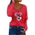 thumbnail image 1 of CEHVOM T-Shirt pour Femme à Col en V Décontracté à Manches Longues avec Imprimé et Coutures, Chandail « Love », 1 of 4