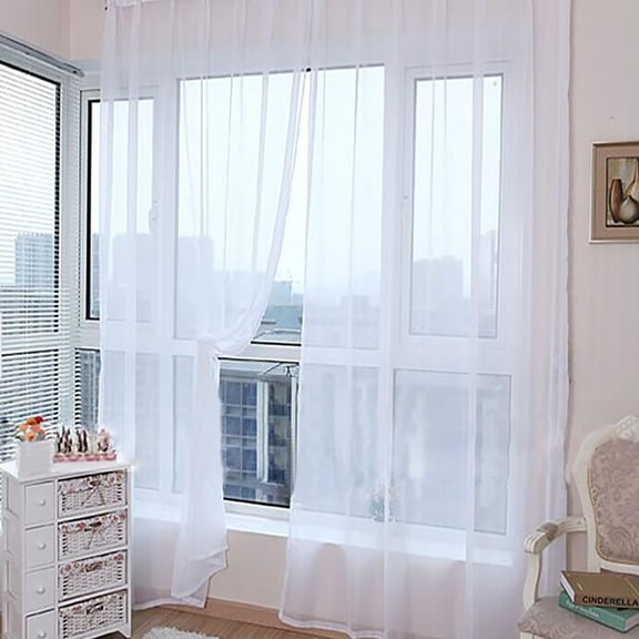 XZNGL Sheer Curtain Door Window Curtains 2 Pcs Pure Color Tulle Door Window Curtain Drape Panel Sheer Scarf Valances